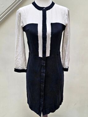 TIBI 100% SILK Mod Color Block Mini Dress in Black & White Like New